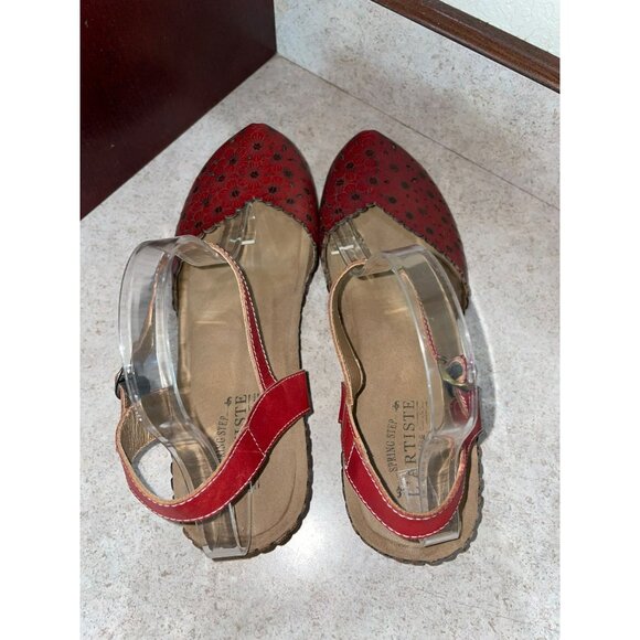 L’Artiste Spring Step Livvy Mary Jane - Leather Cutout Slingback Floral Red Size - Picture 6 of 8